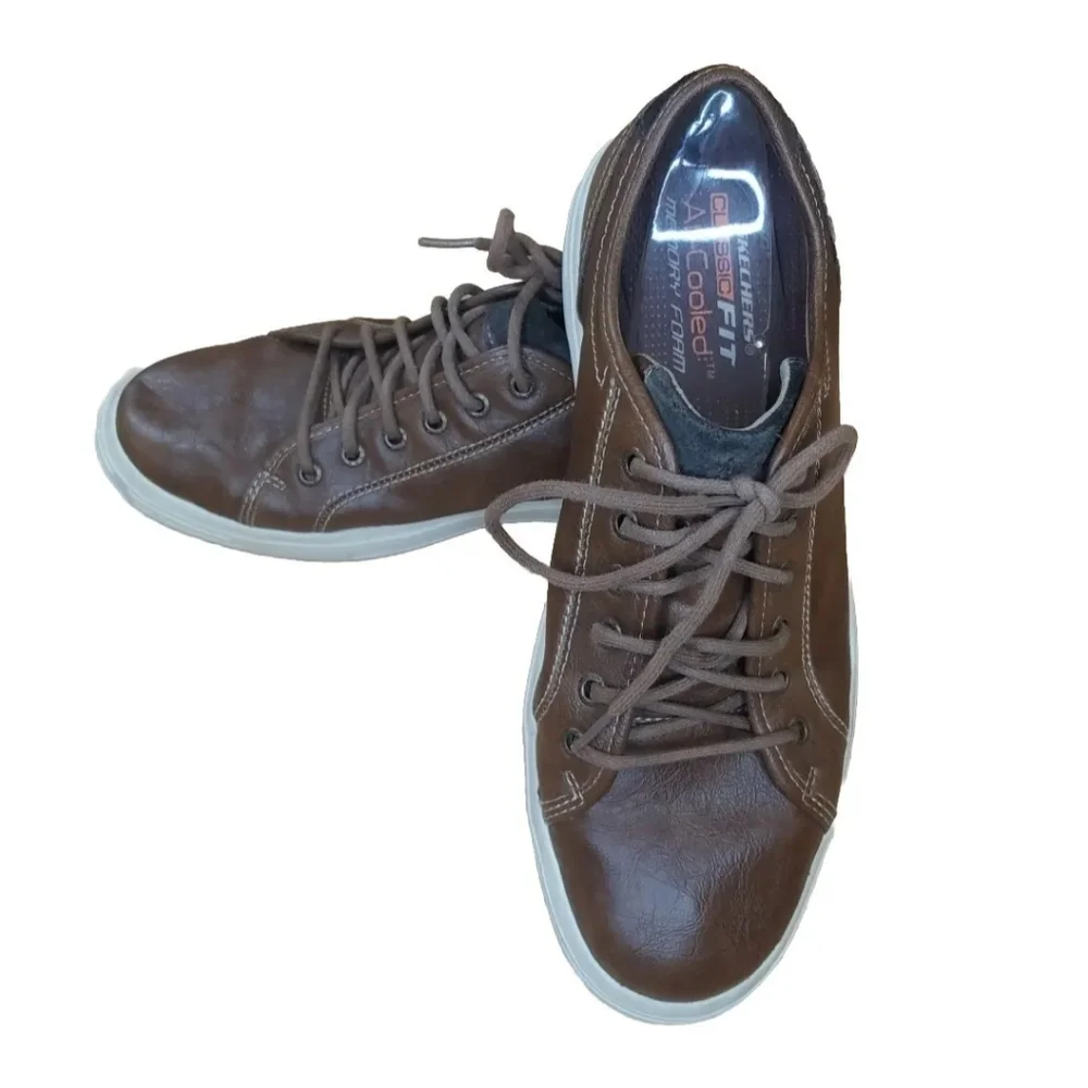 Skechers Loafer Shoe Oxford Brown Leather Lace Up Air Cool Memory Foam Men 11